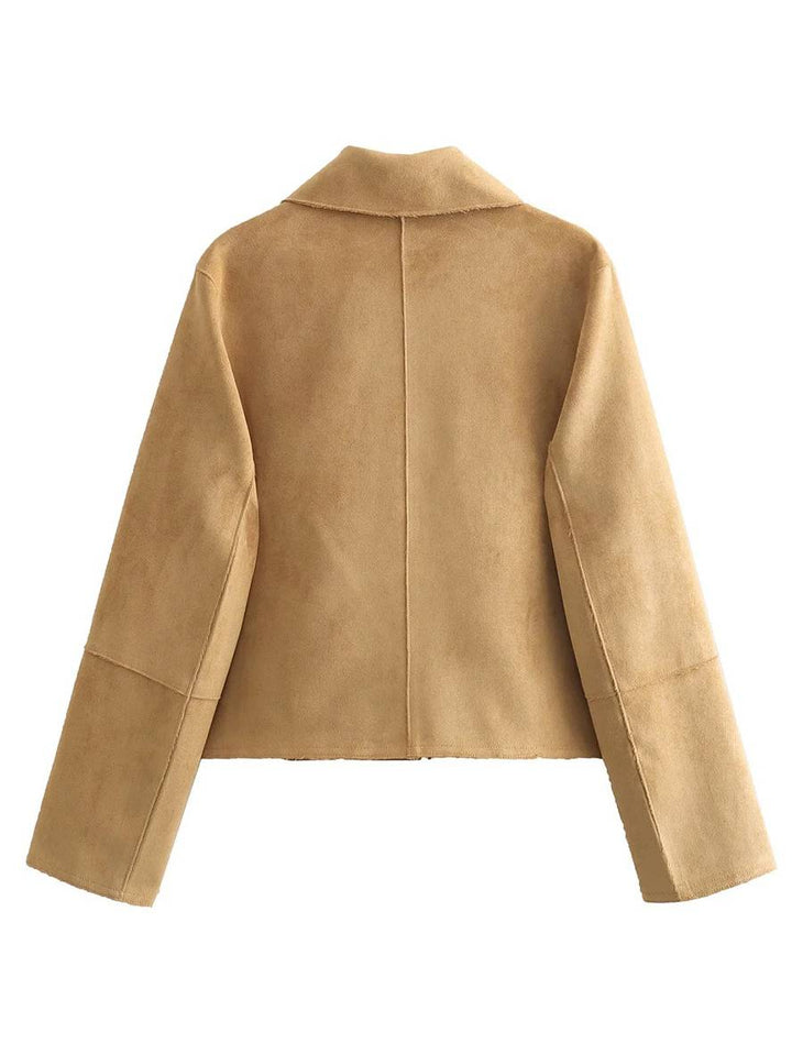 Levoire | Veste En Daim Boutons Poches Manches Longues Femmes Élégante Décontractée Mode