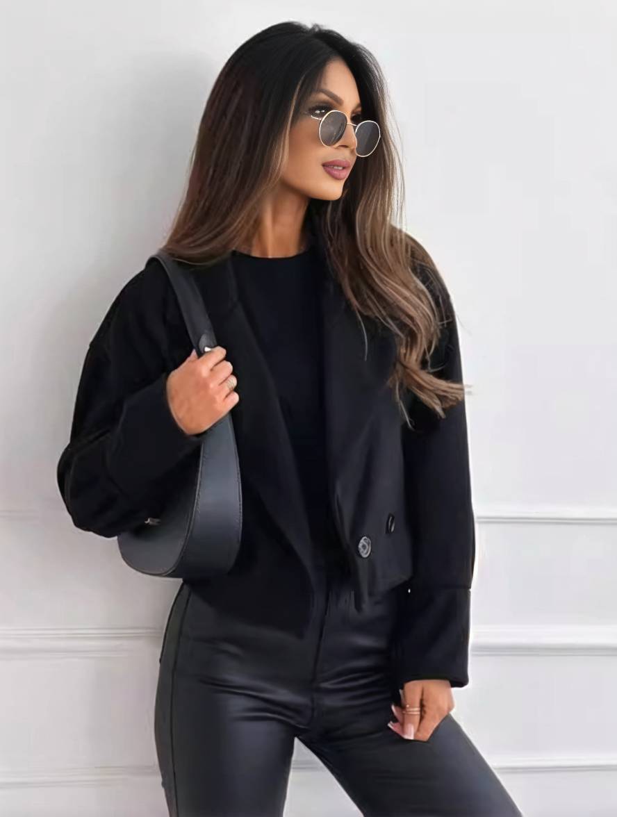 Levoire | Veste Unie Avec Boutons, Lin De Évêque, Dames, Élégant, Décontracté, Mode, Loisirs, Manteau Noir