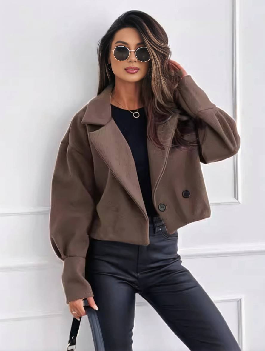 Levoire | Veste Unie Avec Boutons, Lin De Évêque, Dames, Élégant, Décontracté, Mode, Loisirs, Manteau Café