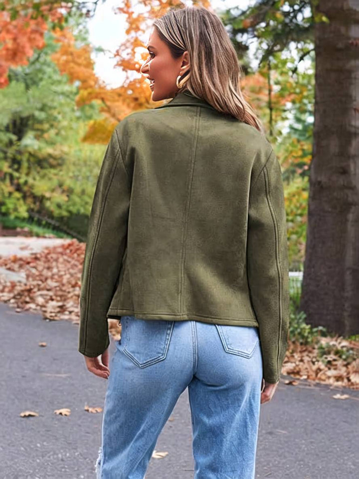 Levoire | Veste En Daim Parfaite En Suedine Avec Poches Zippées Col À Revers Manches Longues Femme Mode Décontractée