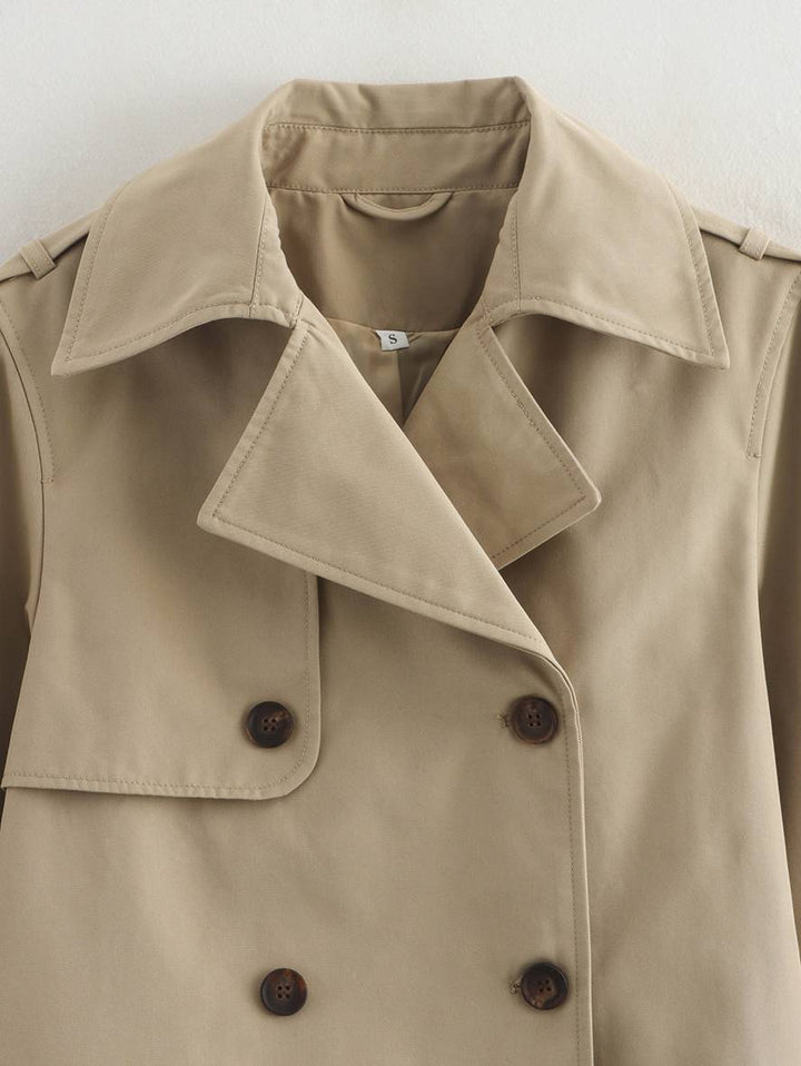 Levoire | Veste Caban Courte Unie À Double Boutonnage Poches Manches Longues Pour Femmes Élégant Décontracté