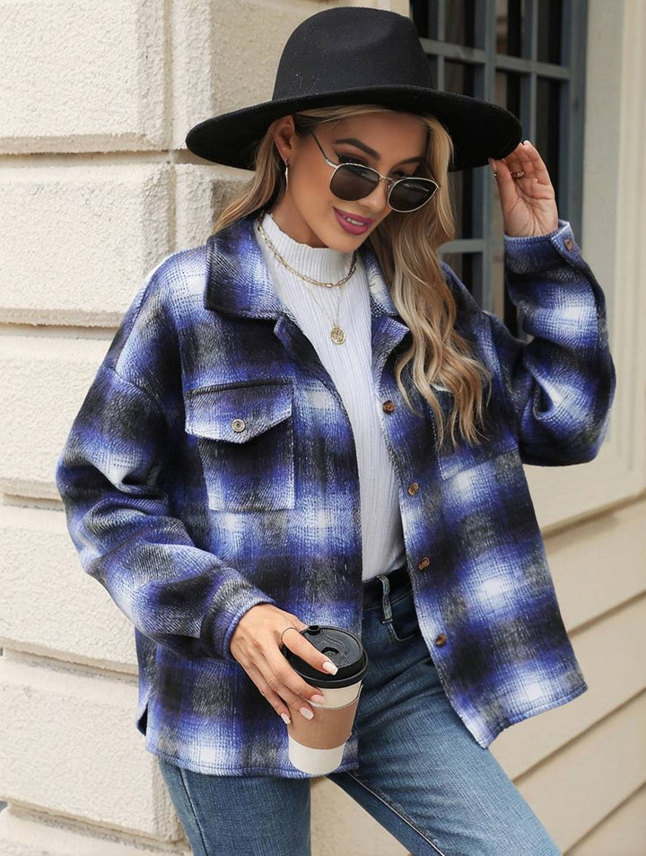 Levoire | Chemise Overshirt Dame Carre Boutons Poches Col À Revers Décontracté Veste Ample