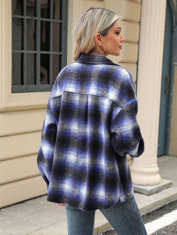 Levoire | Chemise Overshirt Dame Carre Boutons Poches Col À Revers Décontracté Veste Ample
