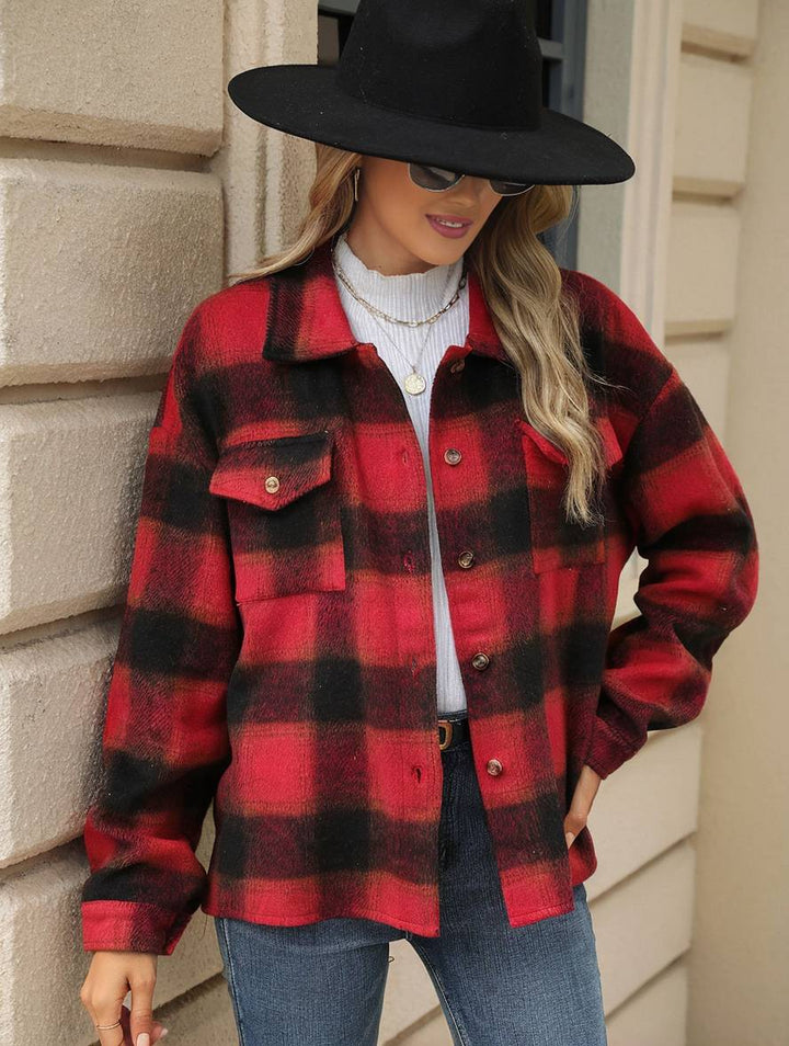 Levoire | Chemise Overshirt Dame Carre Boutons Poches Col À Revers Décontracté Veste Ample