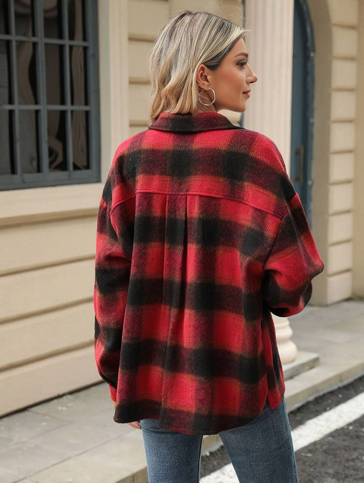 Levoire | Chemise Overshirt Dame Carre Boutons Poches Col À Revers Décontracté Veste Ample