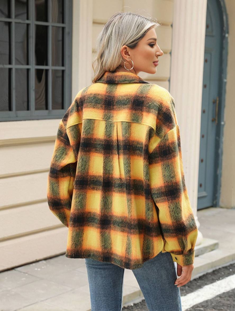 Levoire | Chemise Overshirt Dame Carre Boutons Poches Col À Revers Décontracté Veste Ample