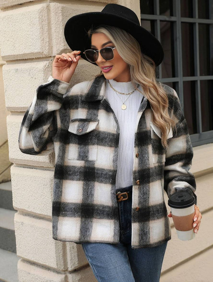 Levoire | Chemise Overshirt Dame Carre Boutons Poches Col À Revers Décontracté Veste Ample