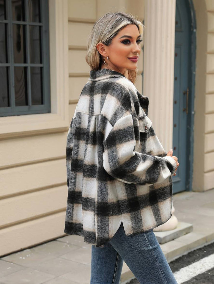 Levoire | Chemise Overshirt Dame Carre Boutons Poches Col À Revers Décontracté Veste Ample