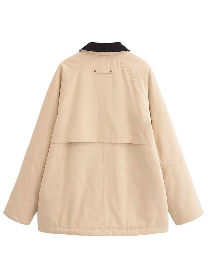 Levoire | Veste Couleur De Frappe Fermeture À Revers Poches Zippées Manches Longues Femmes Décontracté Loose Oversized Blouson