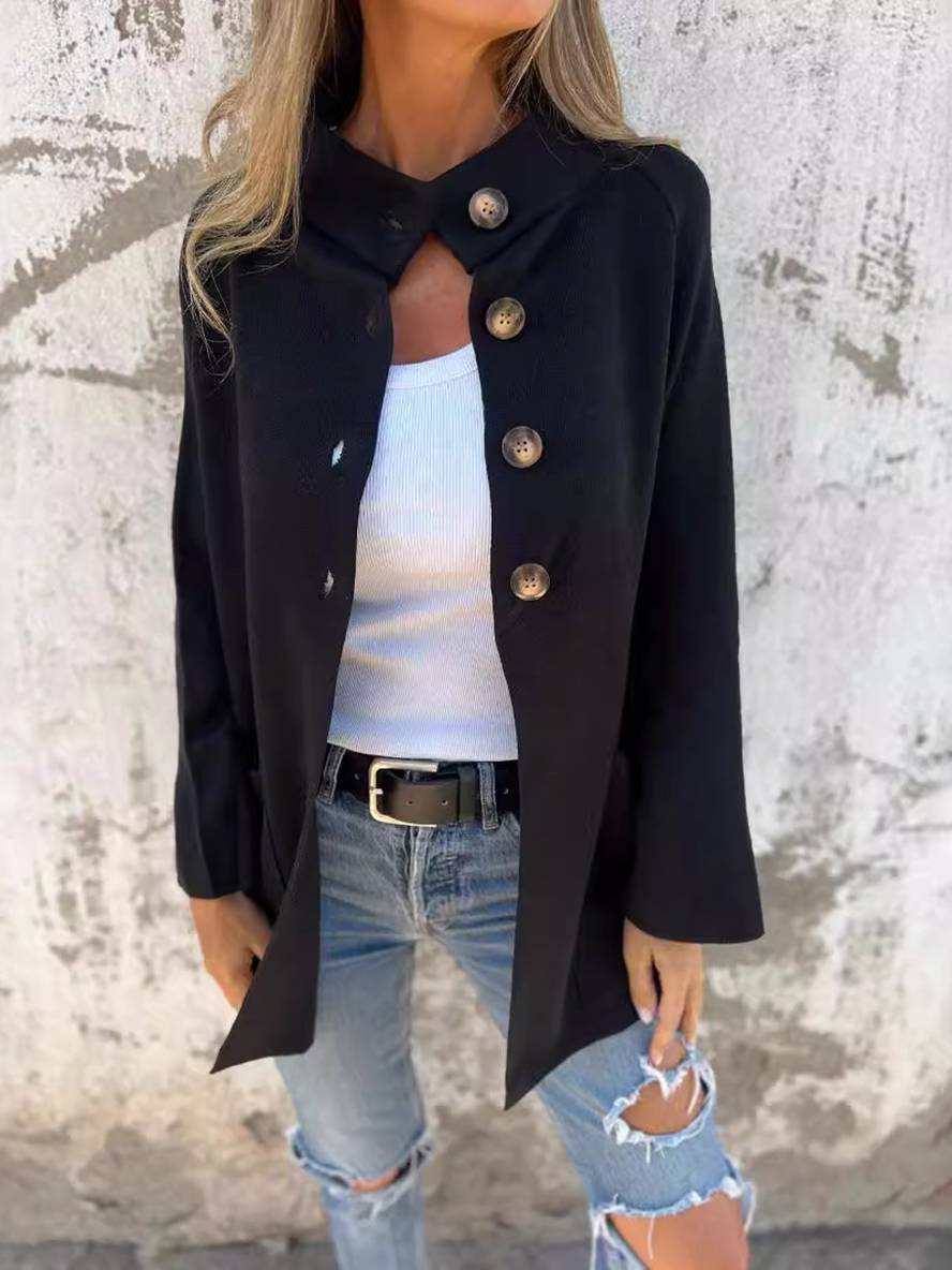 Levoire | Poncho Manteau Femme Poches Boutonnées Col Haut Femme Décontracté Large Surdimensionné Veste Décontractée