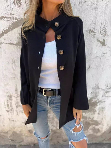 Levoire | Poncho Manteau Femme Poches Boutonnées Col Haut Femme Décontracté Large Surdimensionné Veste Décontractée