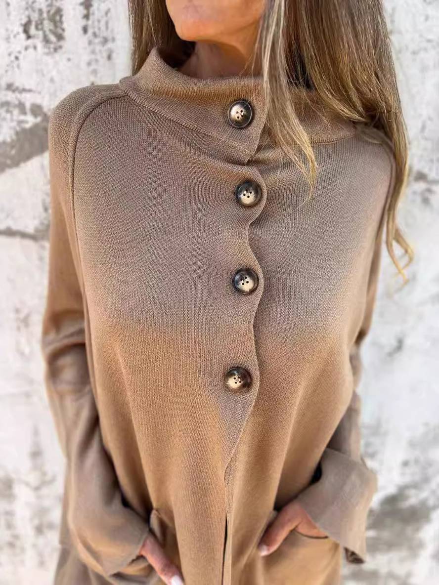 Levoire | Poncho Manteau Femme Poches Boutonnées Col Haut Femme Décontracté Large Surdimensionné Veste Décontractée Khaki