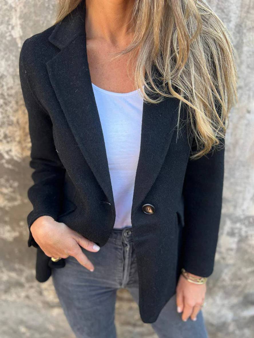 Levoire | Veste Unie Avec Boutons Manches Longues Femme Élégante Décontractée Mode Manteau Blazer Noir