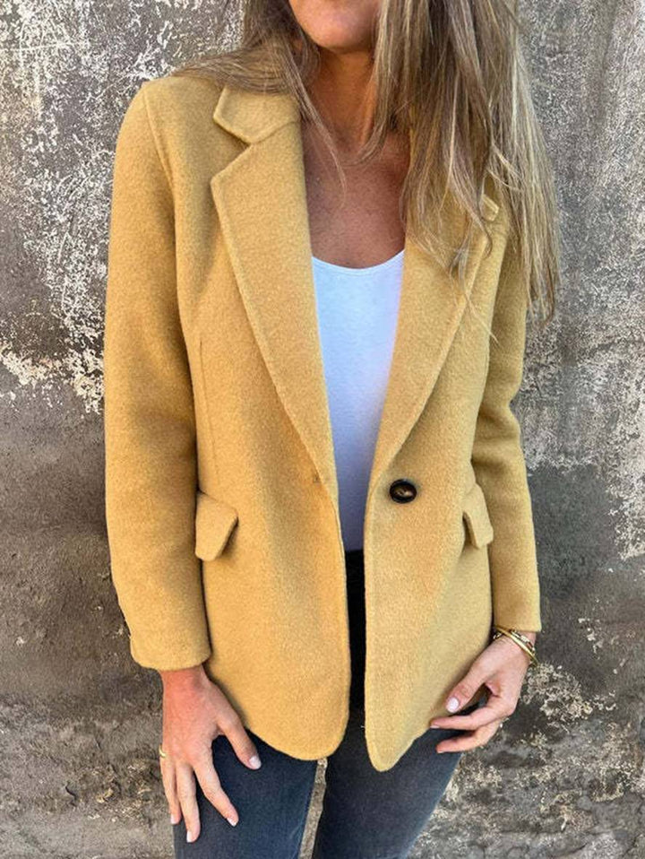 Levoire | Veste Unie Avec Boutons Manches Longues Femme Élégante Décontractée Mode Manteau Blazer Jaune