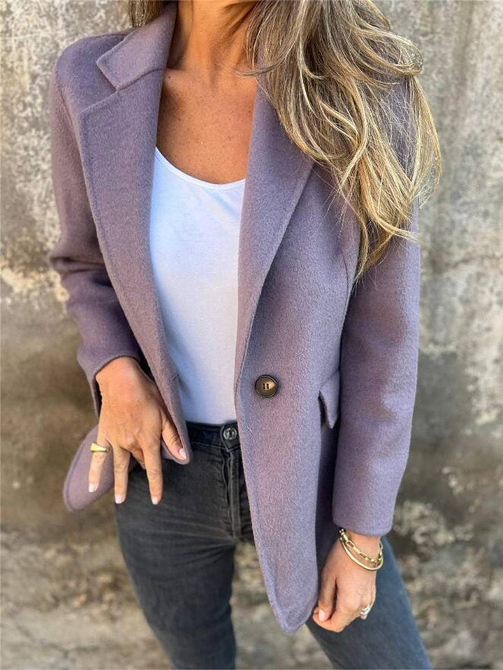 Levoire | Veste Unie Avec Boutons Manches Longues Femme Élégante Décontractée Mode Manteau Blazer Violet