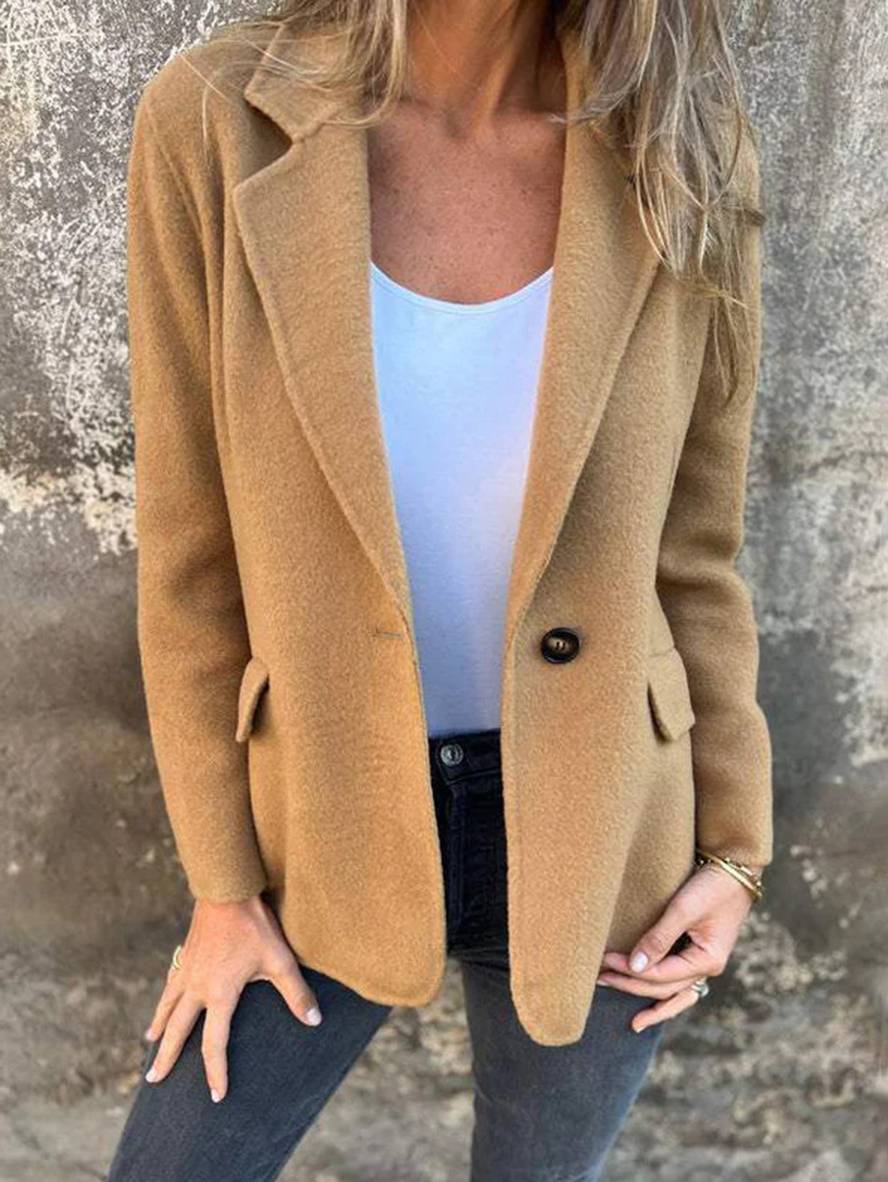 Levoire | Veste Unie Avec Boutons Manches Longues Femme Élégante Décontractée Mode Manteau Blazer Chameau