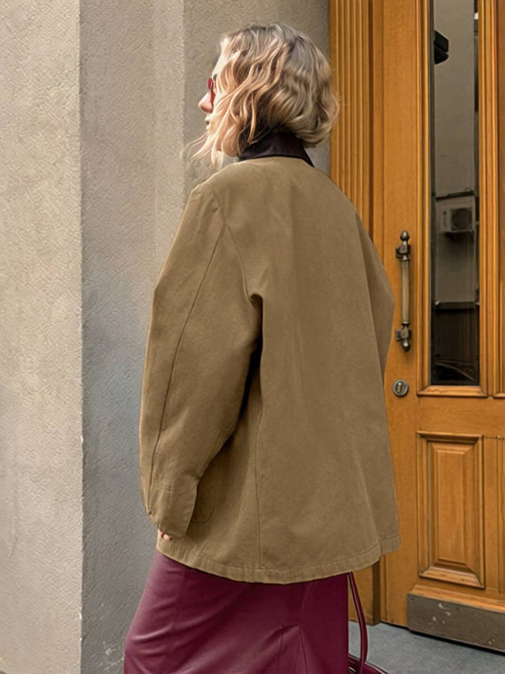 Levoire | Veste Unicolore Avec Col Revers À Boutons Poches Manches Longues Femmes Élégante Décontractée Oversized Blouson