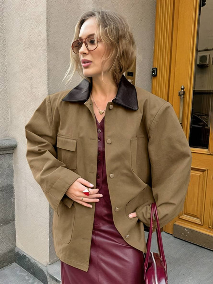 Levoire | Veste Unicolore Avec Col Revers À Boutons Poches Manches Longues Femmes Élégante Décontractée Oversized Blouson