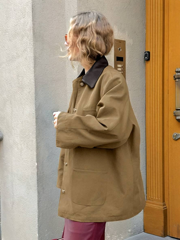 Levoire | Veste Unicolore Avec Col Revers À Boutons Poches Manches Longues Femmes Élégante Décontractée Oversized Blouson