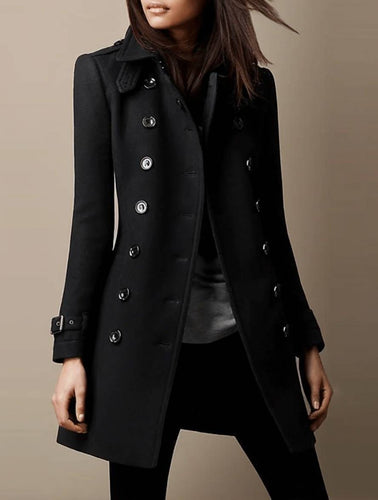 Levoire | Mi-Long Manteau En Laine Officier Double Boutonnage Col Revers Manches Longues Femmes Élégant Hiver Caban