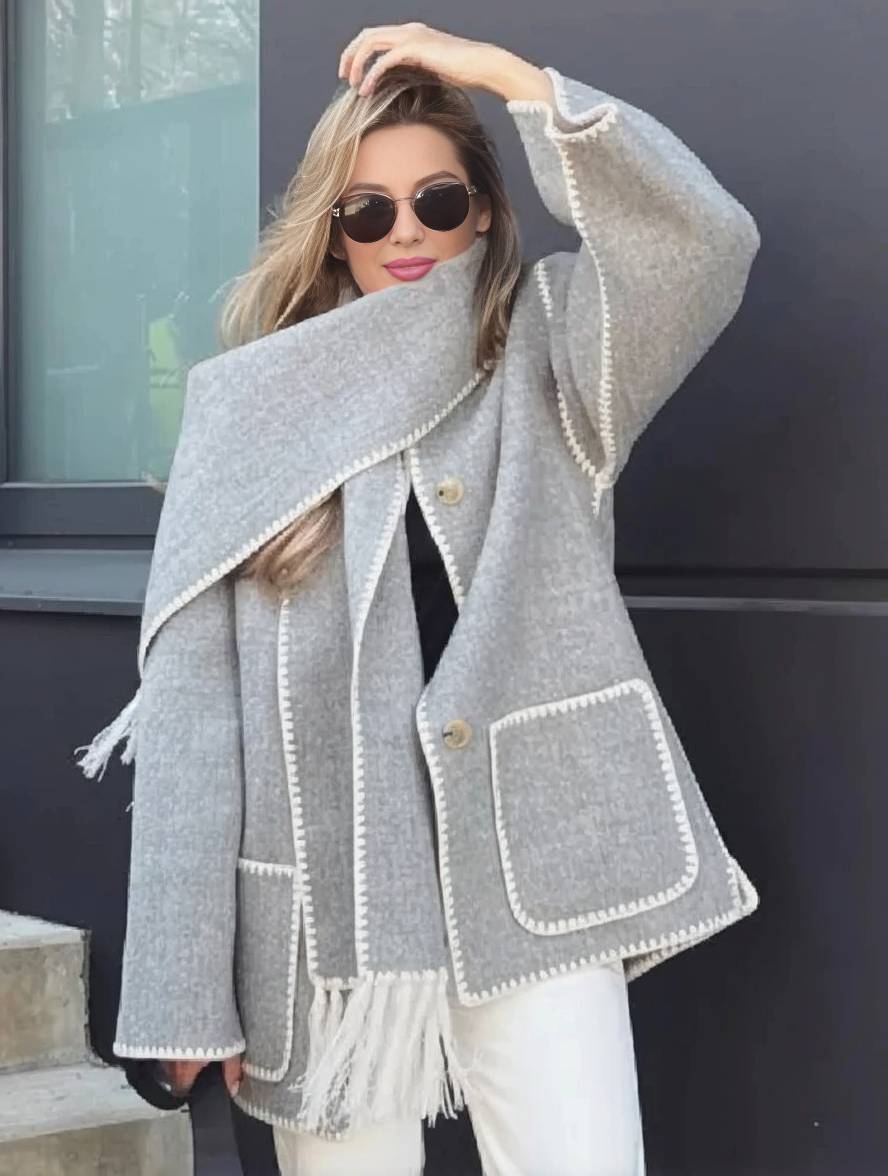 Levoire | Manteau En Laine Avec Franges, Fermeture À Boutons, Poches, Col Rond, Manches Longues, Dames, Élégant, Large, Manteau D'Hiver