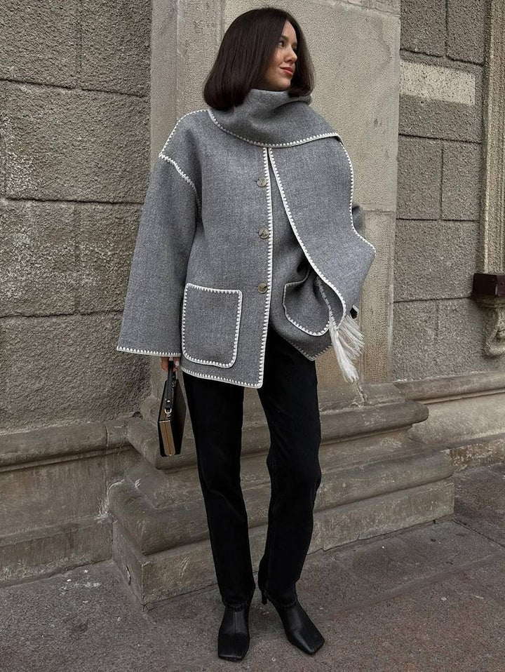 Levoire | Manteau En Laine Avec Franges, Fermeture À Boutons, Poches, Col Rond, Manches Longues, Dames, Élégant, Large, Manteau D'Hiver