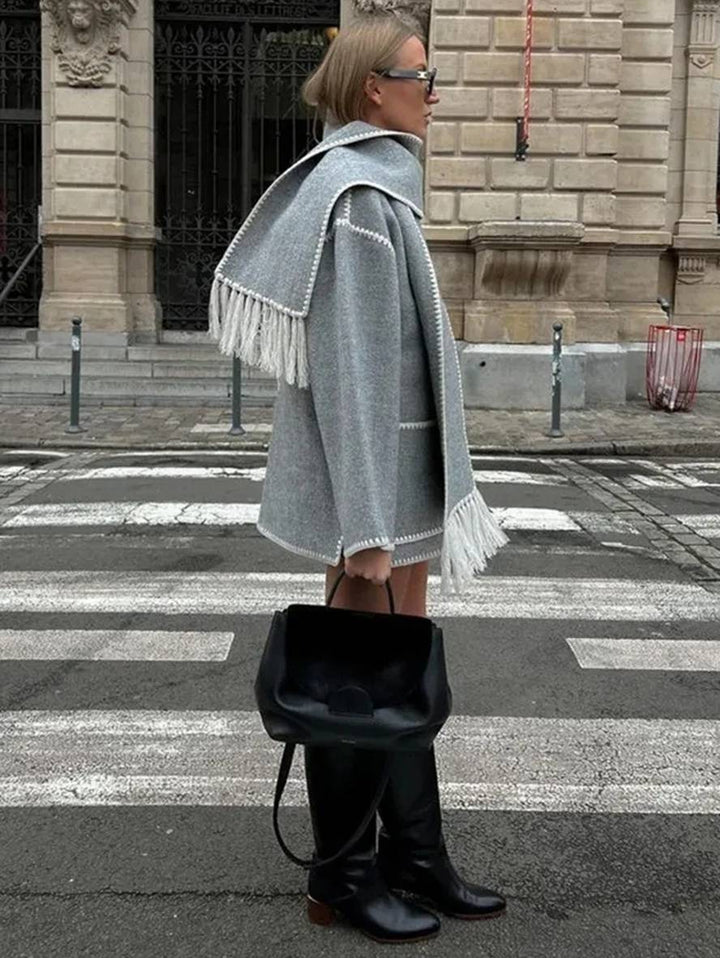 Levoire | Manteau En Laine Avec Franges, Fermeture À Boutons, Poches, Col Rond, Manches Longues, Dames, Élégant, Large, Manteau D'Hiver