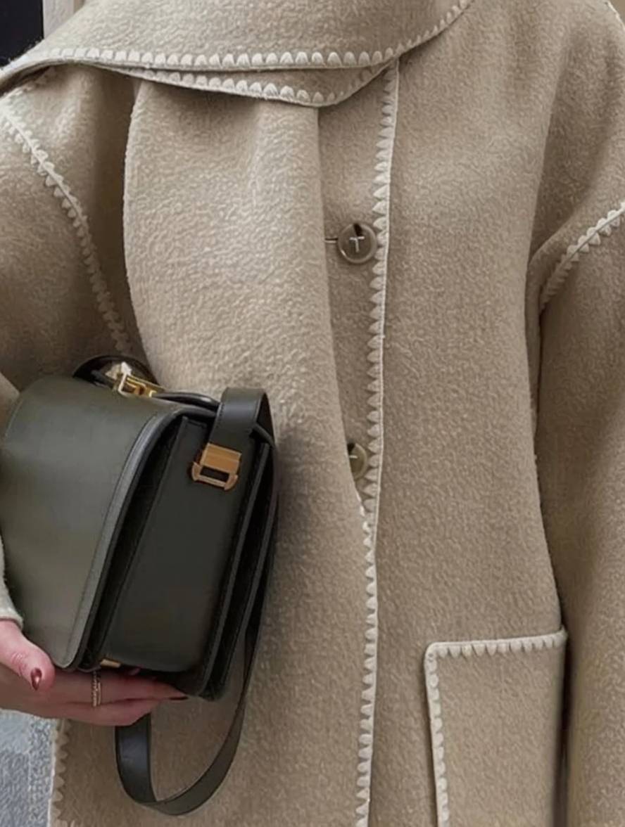 Levoire | Manteau En Laine Avec Franges, Fermeture À Boutons, Poches, Col Rond, Manches Longues, Dames, Élégant, Large, Manteau D'Hiver