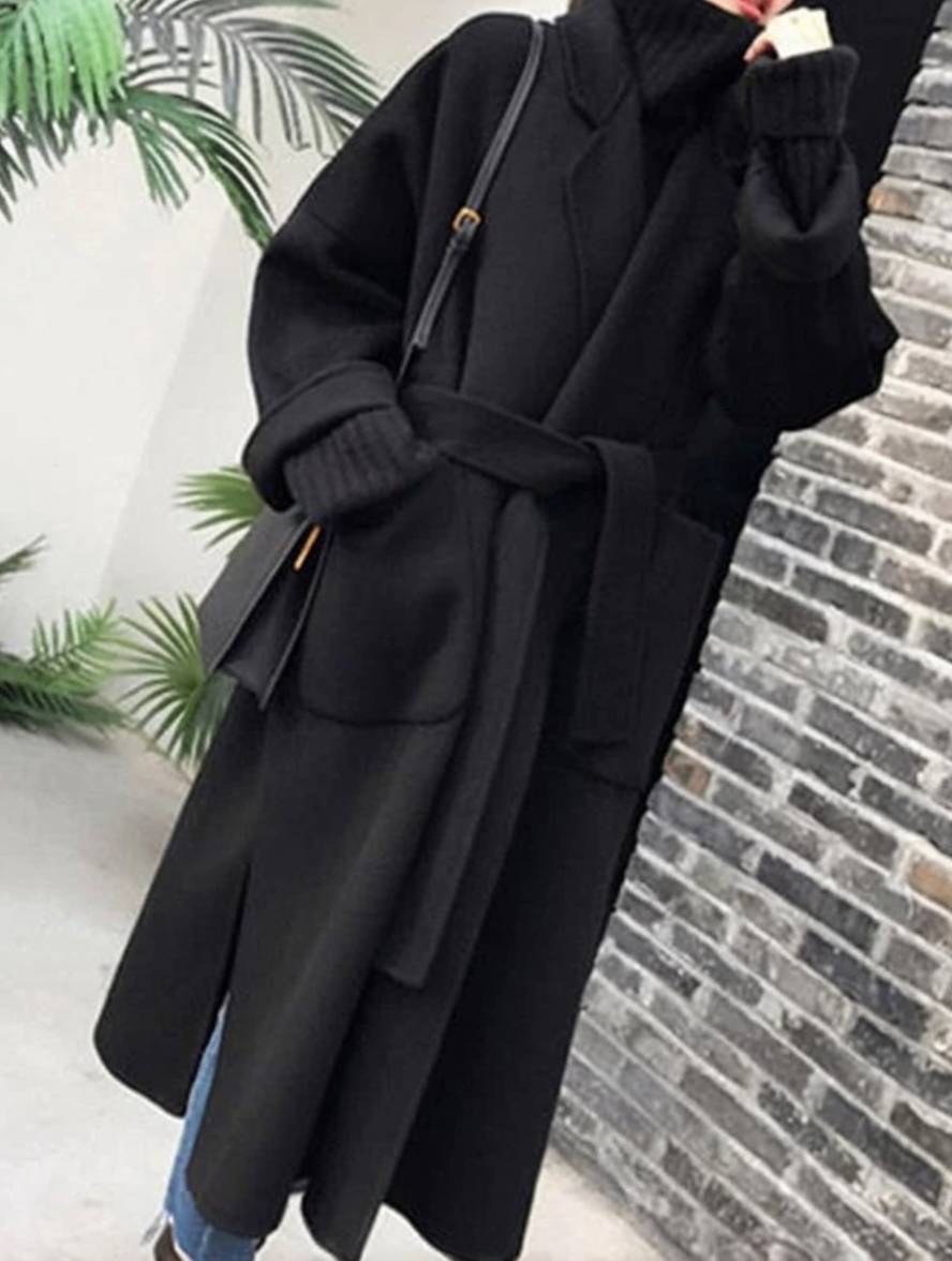 Levoire | Manteau Long En Laine Avec Fente Latérale Ceinture Oversized Femme Veste Élégante