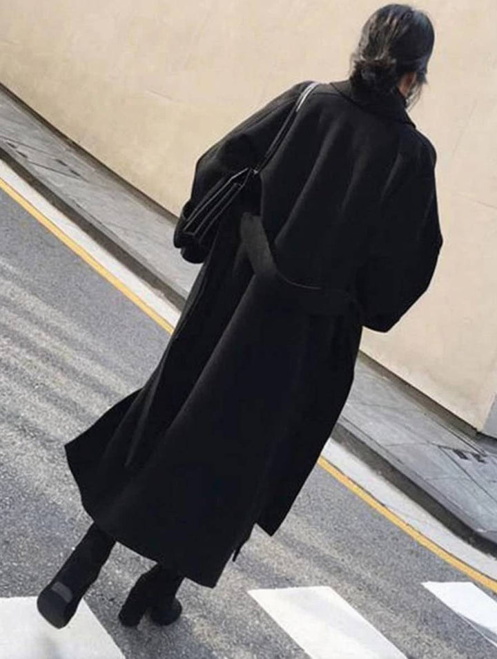 Levoire | Manteau Long En Laine Avec Fente Latérale Ceinture Oversized Femme Veste Élégante