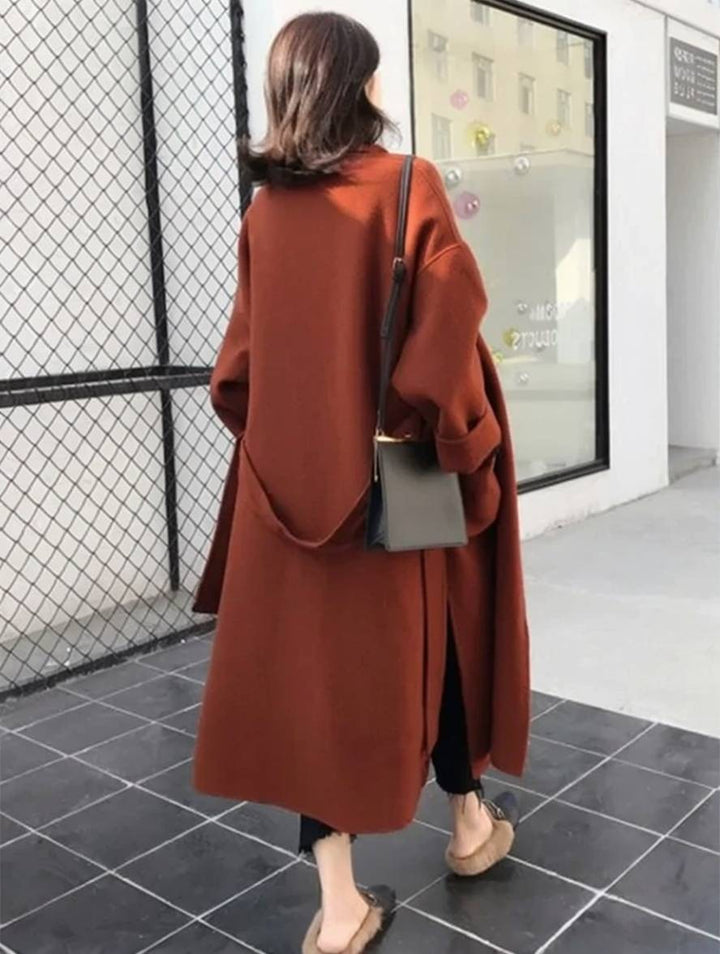Levoire | Manteau Long En Laine Avec Fente Latérale Ceinture Oversized Femme Veste Élégante