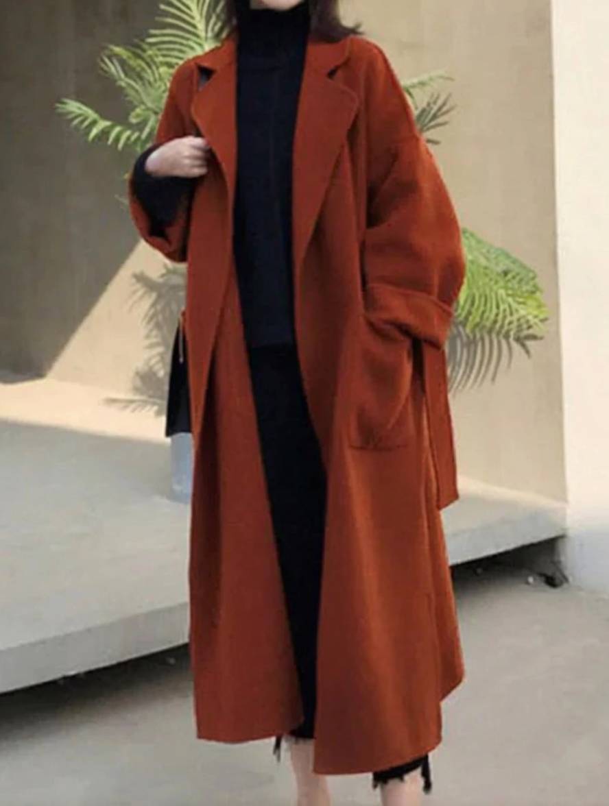 Levoire | Manteau Long En Laine Avec Fente Latérale Ceinture Oversized Femme Veste Élégante