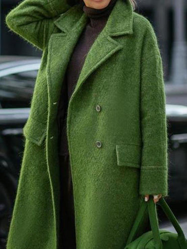 Levoire | Manteau En Laine Long Avec Fermeture À Double Bouton Poches Col À Revers Manches Longues Femme Oversized Automne Et Hiver