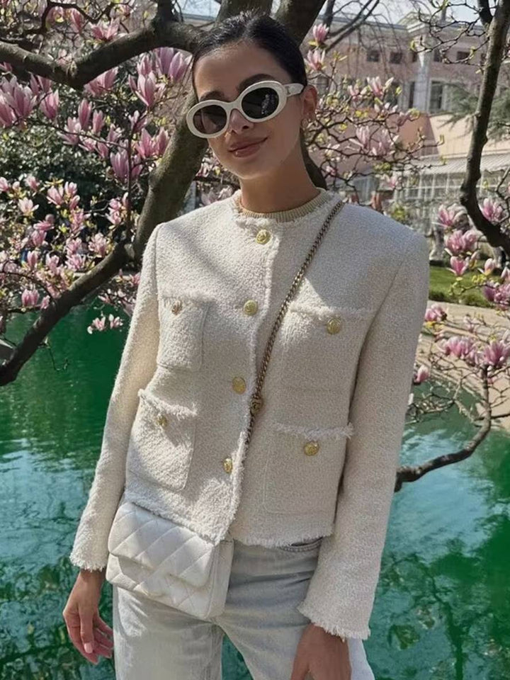 Levoire | Veste En Tartan Pour Femmes En Cachemire Avec Boutons Poches Col Rond Manches Longues Blazer Élégant