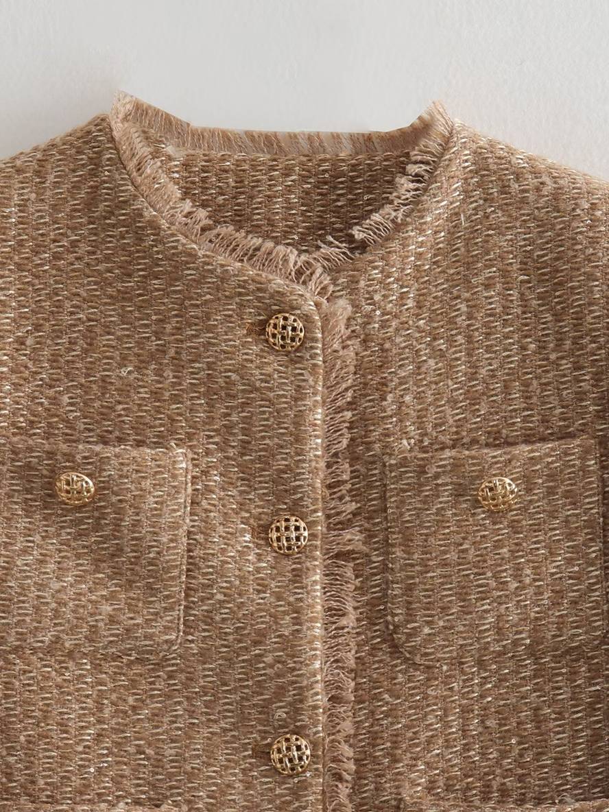 Levoire | Veste En Tartan Pour Femmes En Cachemire Avec Boutons Poches Col Rond Manches Longues Blazer Élégant