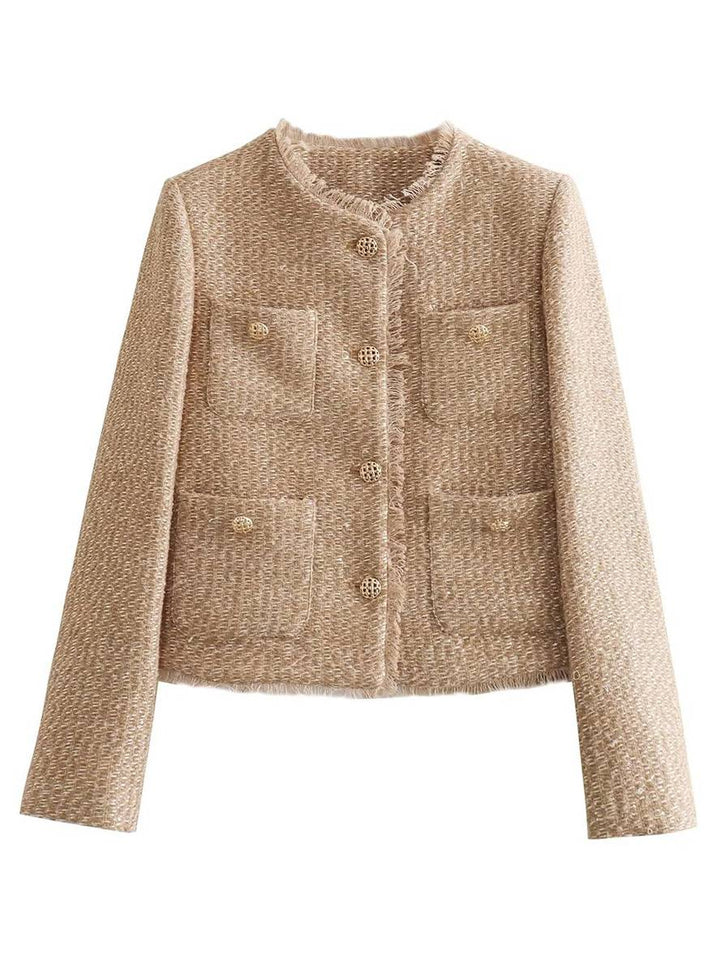 Levoire | Veste En Tartan Pour Femmes En Cachemire Avec Boutons Poches Col Rond Manches Longues Blazer Élégant