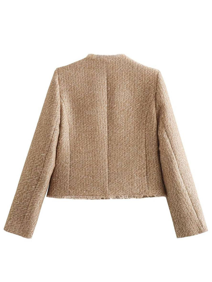 Levoire | Veste En Tartan Pour Femmes En Cachemire Avec Boutons Poches Col Rond Manches Longues Blazer Élégant