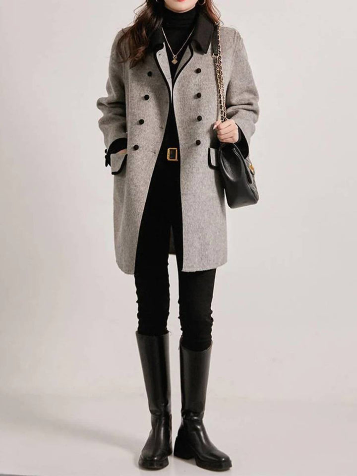 Levoire | Manteau En Laine Mi-Long À Double Boutonnage Avec Poches Col Polo À Manches Longues Pour Femme Élégante