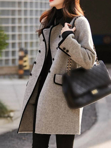 Levoire | Manteau En Laine Mi-Long À Double Boutonnage Avec Poches Col Polo À Manches Longues Pour Femme Élégante