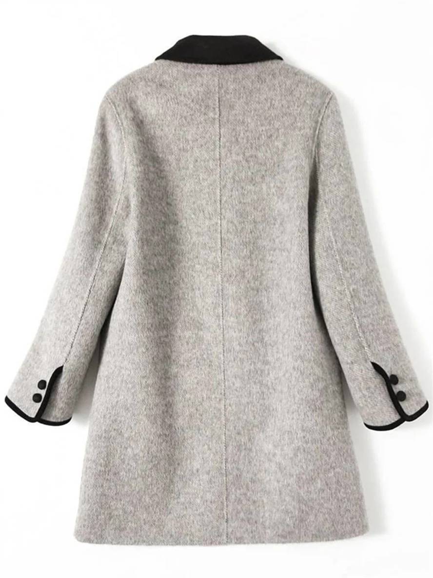 Levoire | Manteau En Laine Mi-Long À Double Boutonnage Avec Poches Col Polo À Manches Longues Pour Femme Élégante