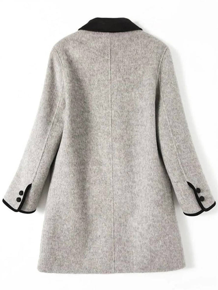 Levoire | Manteau En Laine Mi-Long À Double Boutonnage Avec Poches Col Polo À Manches Longues Pour Femme Élégante