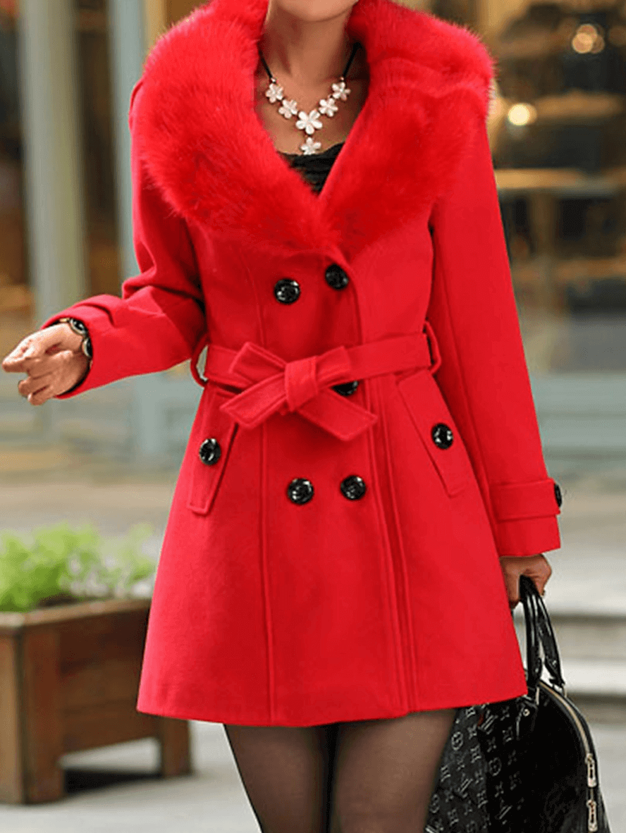 Levoire | Manteau En Laine Mi-Long Avec Fermeture À Double Bouton Nœud Ceinture Poches Manches Longues Dames Veste Élégante Rot