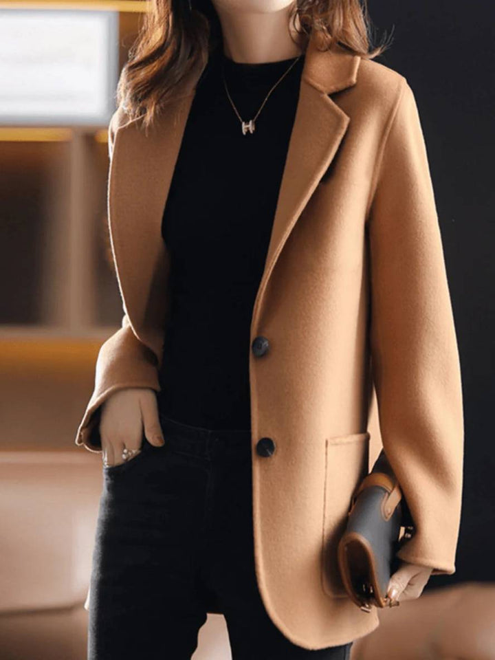 Levoire | Manteau En Laine Uni Avec Boutons Poches Col À Revers Manches Longues Hiver Femme Blazer Élégant Veste Chameau