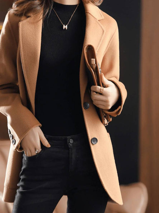 Levoire | Manteau En Laine Uni Avec Boutons Poches Col À Revers Manches Longues Hiver Femme Blazer Élégant Veste