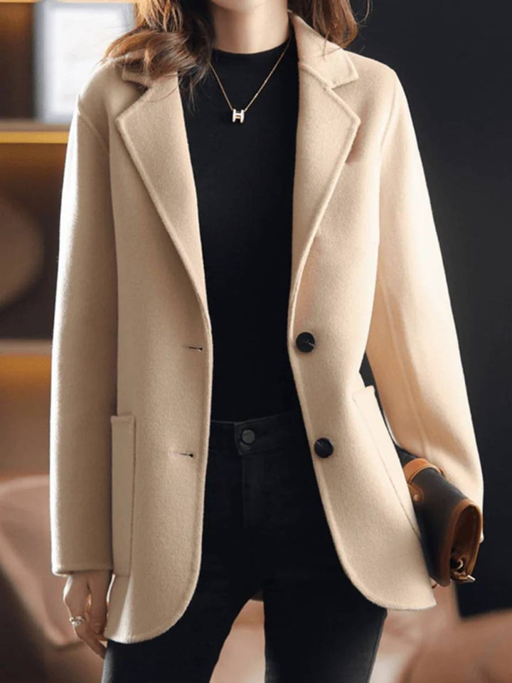 Levoire | Manteau En Laine Uni Avec Boutons Poches Col À Revers Manches Longues Hiver Femme Blazer Élégant Veste Khaki