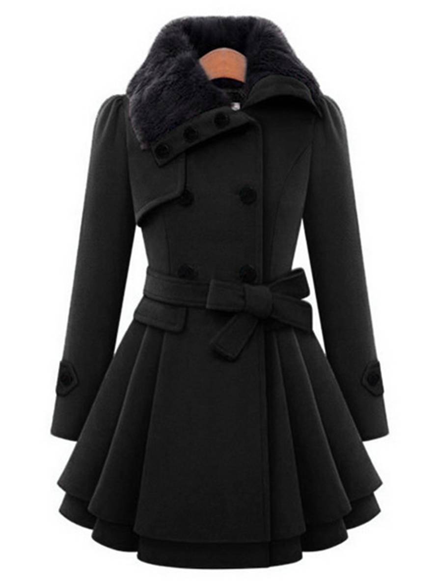 Levoire | Manteau Avec Fausse Fourrure À Double Bouton Femme Élégant Parka D'Hiver Noir