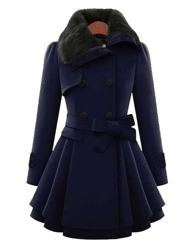 Levoire | Manteau Avec Fausse Fourrure À Double Bouton Femme Élégant Parka D'Hiver Marine