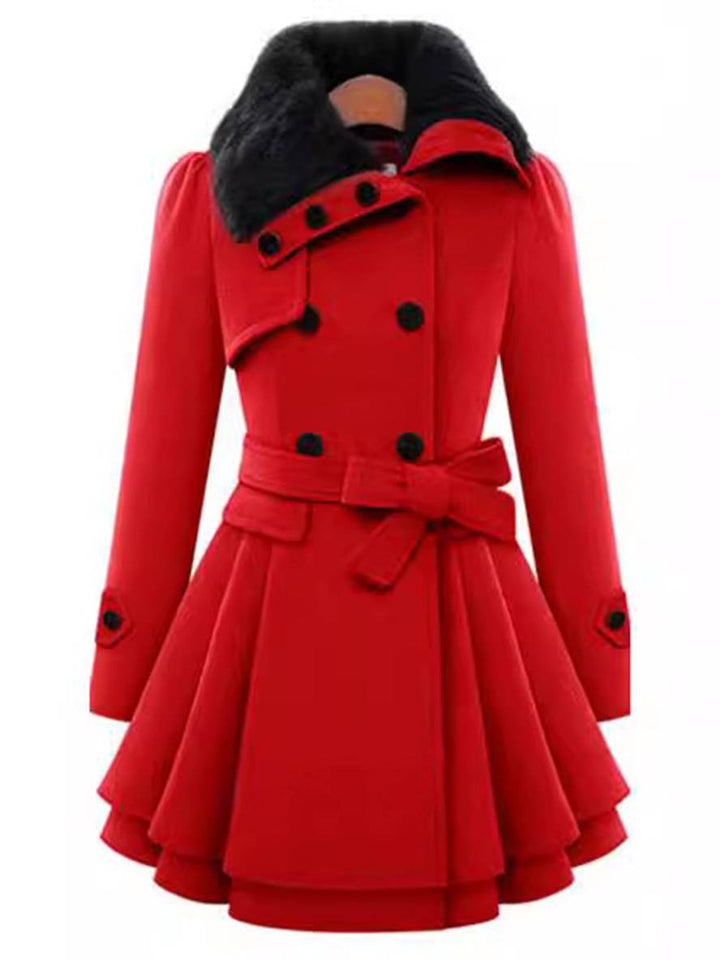 Levoire | Manteau Avec Fausse Fourrure À Double Bouton Femme Élégant Parka D'Hiver Rot