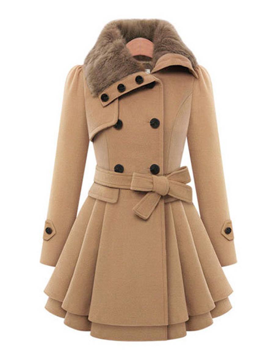 Levoire | Manteau Avec Fausse Fourrure À Double Bouton Femme Élégant Parka D'Hiver Khaki