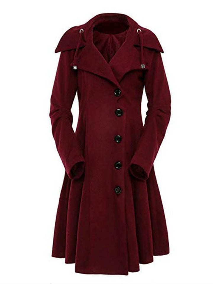 Levoire | Manteau En Laine Mi-Long Avec Capuche À Boutons Pour Femmes Vêtements Élégants Jacket Cape Bordeaux
